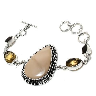 Natural Gray Jasper,Citrine Handmade 925 Sterling Silver Gift Bracelet 8" J3U93