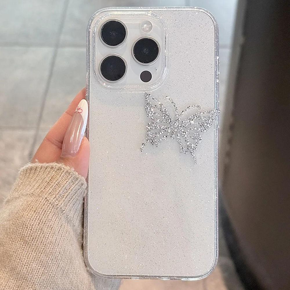 

Прозрачный 3D Стразы Бабочка Блестящий Блеск Чехол для телефона Для iPhone 16 15 14 13 12 11 Pro Max Plus Ударопрочный Бампер Задняя Крышка For iPhone 14 Plus&Silicon