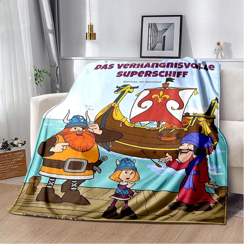 Vickie Die Wikingerin Cartoon-Druck Flanell Überwurf Weich Warm Sofa Bettdecke Für Kinderzimmer Wohnzimmer Heimdekoration Geschenk