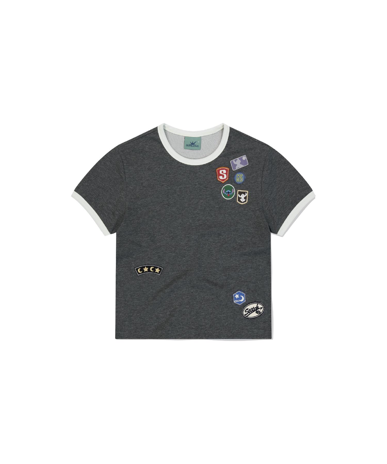 Sun Love [Stitch] W Wappen Ringer Tee Heather Charcoal S