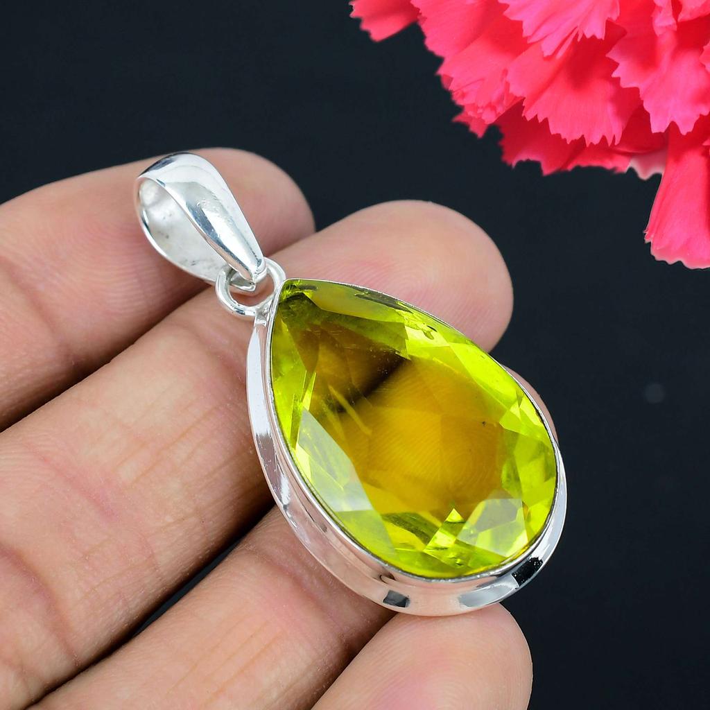 Lemon Topaz Gemstone Pendant Solid 925 Sterling Silver Pendant Jewelry Gift For Unisex
