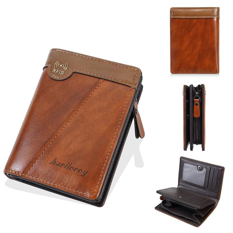 Baellerry Vintage Design RFID Protection Short Wallets for Men Man Zipper Coin Purses Business Credit ID Card Holder