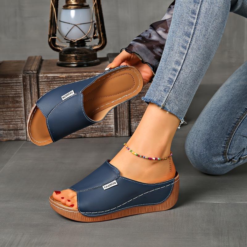 Large-sized Thick-soled Casual Slipper Women's Shoes 2025 New Style Wide Band Simple and Fashionable Fish-mouth Wedge Heel Slipper