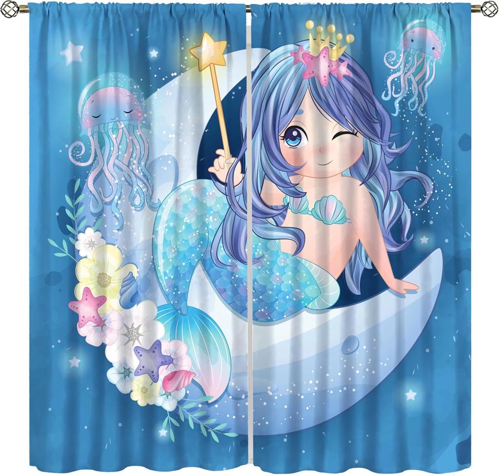 Purple Unicorn Curtains Girls Fantasy Mystery Fairytale Clouds Stars Magic Unicorns Window Drapes Kids Nursery Made Of Polyester