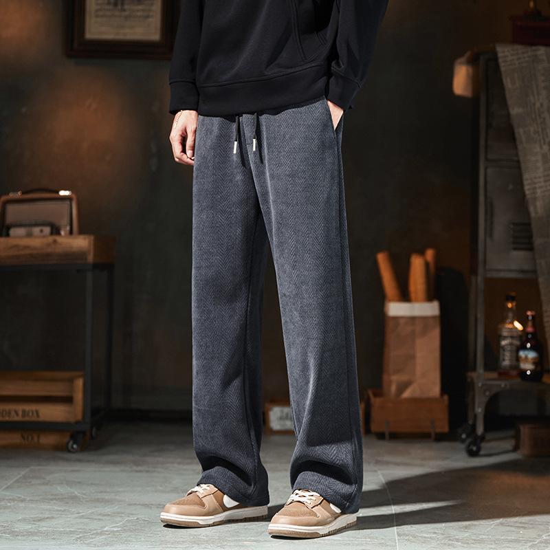 Casual pants men's autumn and winter chenille wide-leg sweatpants new winter loose straight sports long pants