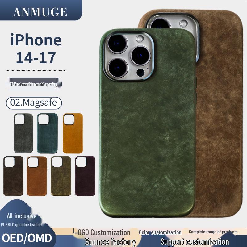 PUEBLO Vintage Leather MagSafe Drop-Proof Case for iPhone 16 Pro Max