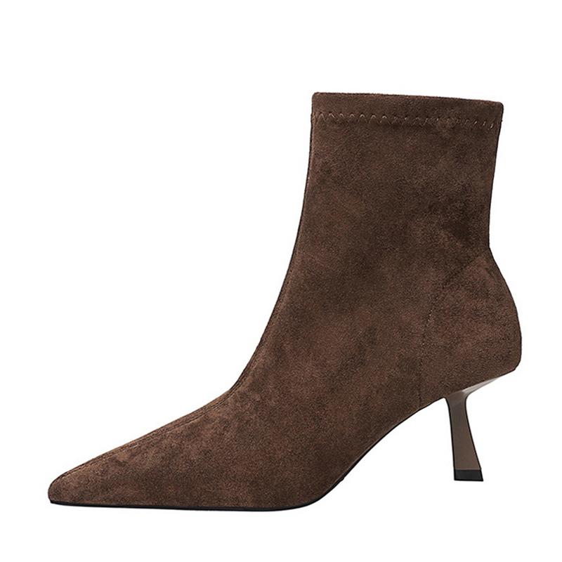 Модная обувь Liyke Винтажные женские ботильоны Модные туфли-лодочки с острым носком на низком тонком каблуке для весны и осени Женские эластичные облегающие короткие ботильоны 35 4600₽