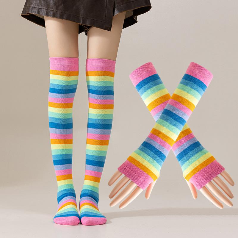 1 Set Regenboog Over de Knie Sokken & Handschoenen, Cosplay Beenwarmers Armwarmers Mode Feest Accessoires