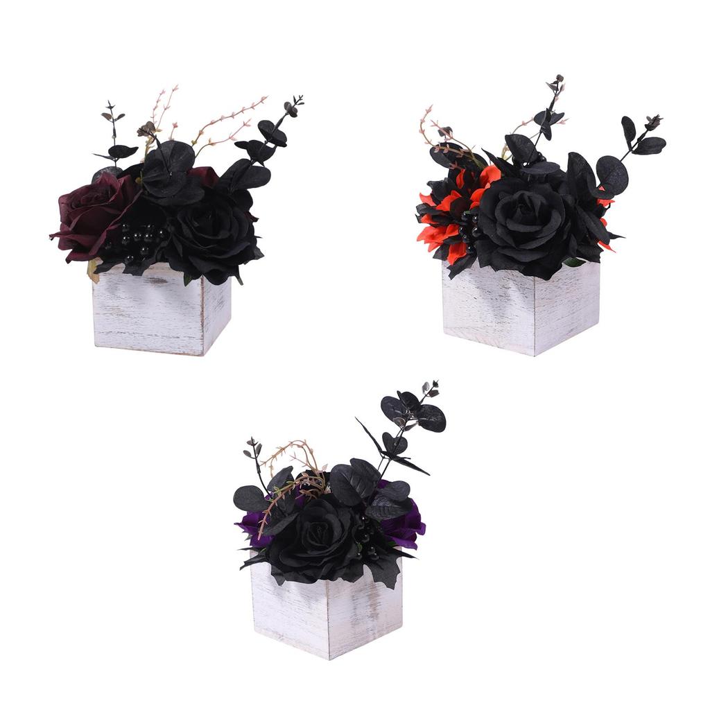 Halloween Artificial Flowers in Wooden Box Table Centerpiece Artificial Roses for Coffee Table Bedroom Desk Bathroom Shelf