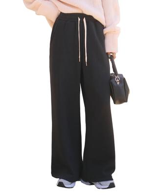 Kobe Lettuce Fleece Comfortable Warm Loungewear with Fleece Size Black Women's Wide-Leg Pants, Sweatpants, Lining, M4119,