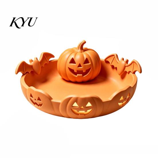 Party Food Display Tray Halloween Pumpkin Tray, Bat Relief Candy Holder, 3D Printed Holiday Gift for Desktop Storage Bowl, Spooky Tabletop Ornament