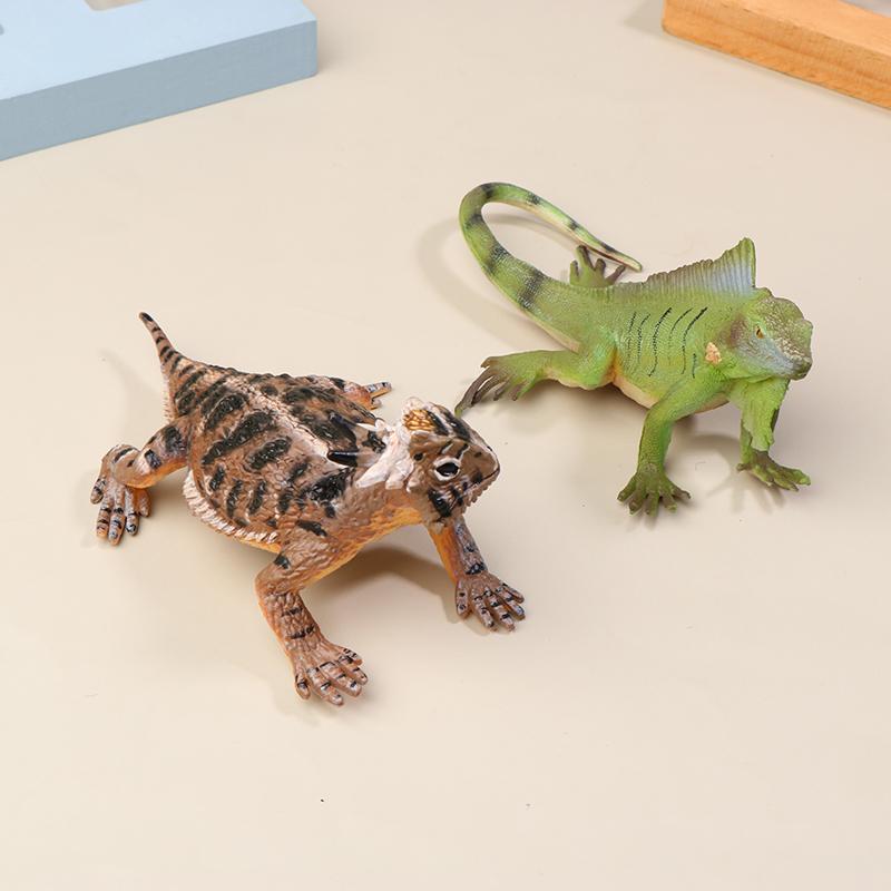 Horned Lizard Green Iguana Figurine Desktop Ornaments Action Figures Wildlife Educational Toy For Boys Girls