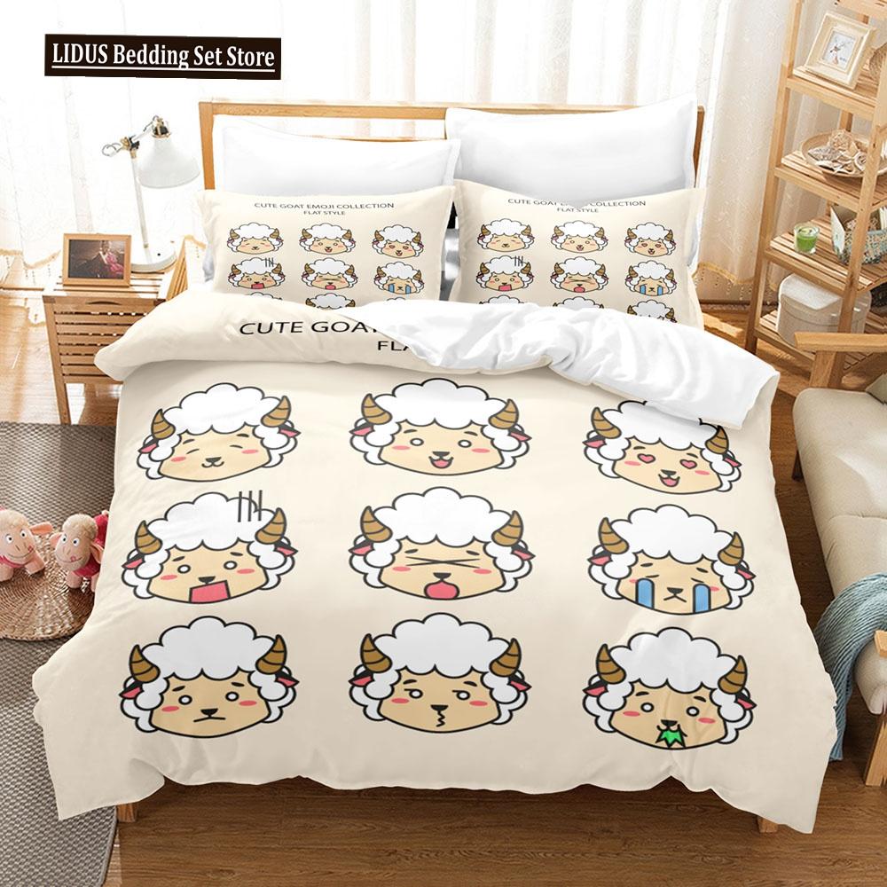 Cartoon Goat Duvet Cover Set Cute Kawaii White Goat White Background King Queen Size For Girls Boys Gift Polyester Bedding Set