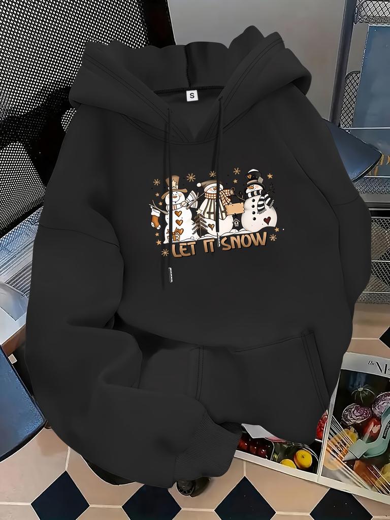 Unisex Fall Autumn Christmas Snowman LET IT SNOW Print Kangaroo Pocket Graphic Hoodie Hooded Sweatshirt Print Casual Top for Dail