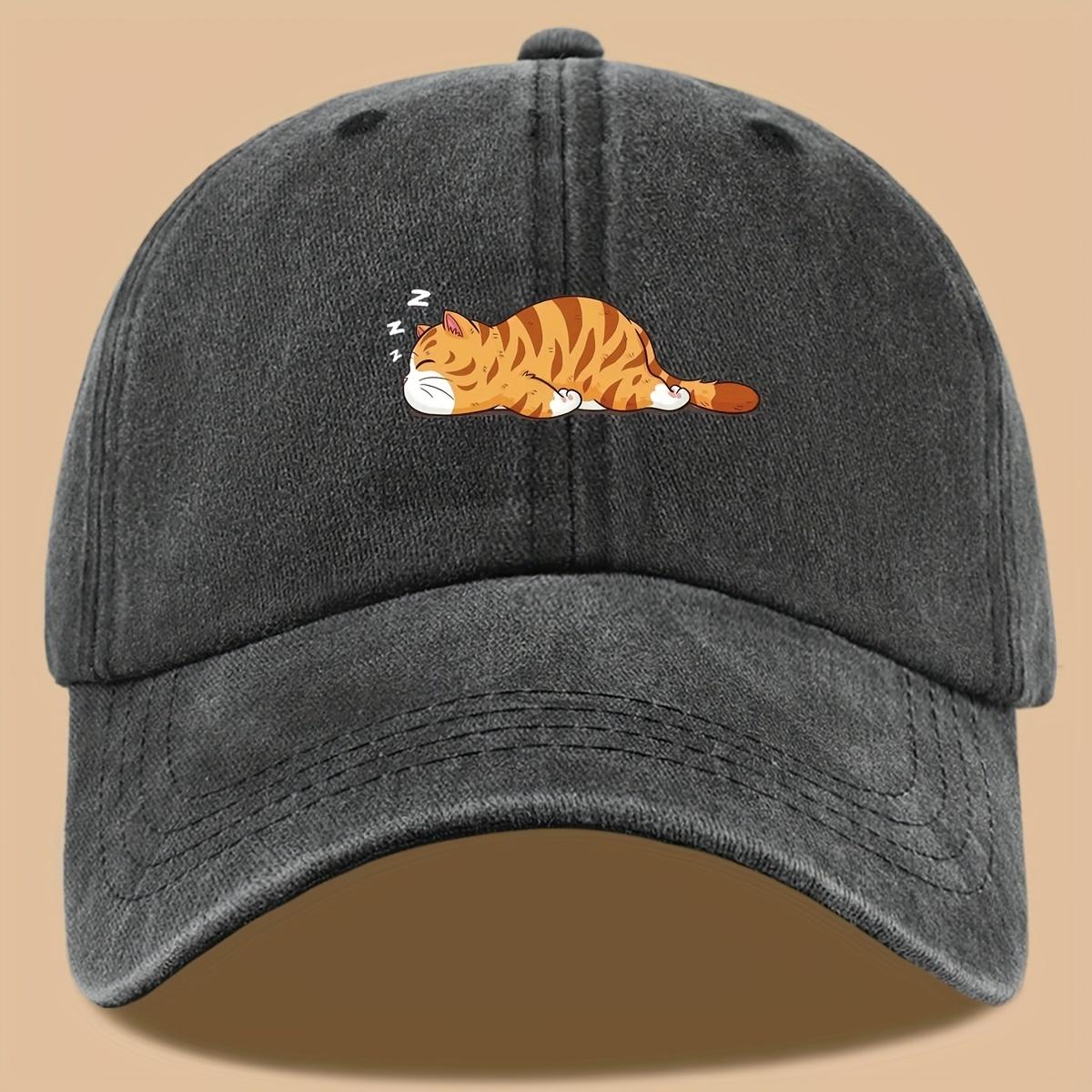 

Sleeping Orange Tabby Cat Baseball Cap Adjustable Polyester Casual Outdoor Hat for Cat Lovers One Size темно-синий