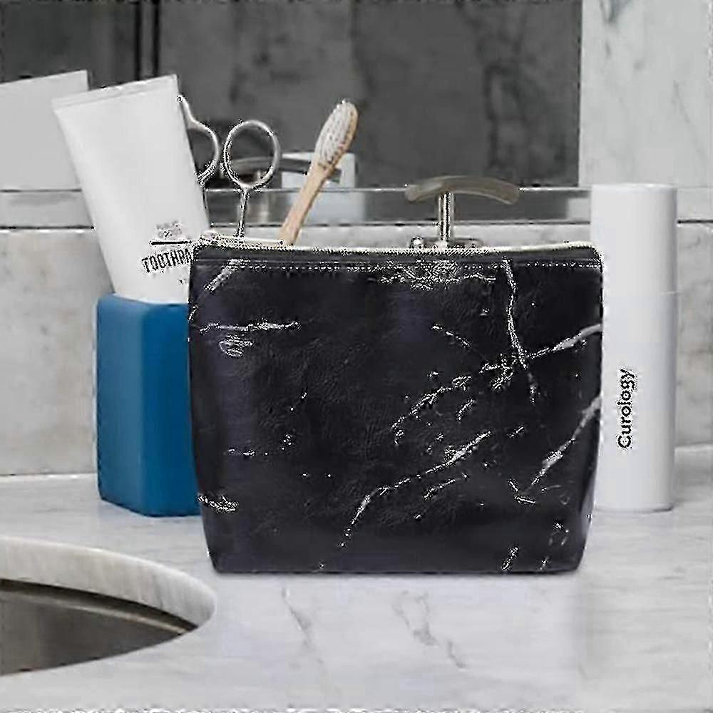 3 Pieces Makeup Bag Toiletry Bag Portable Cosmetic Pouch Travel Organizer Water-resistant For Women Marble--black