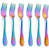 Rainbow Salad Fork Set, 6.9-inch Stainless Steel Dessert Forks, 6-Piece Shiny Metal Small Cake Fork, Iridescent Silverware Set, Dishwasher Safe