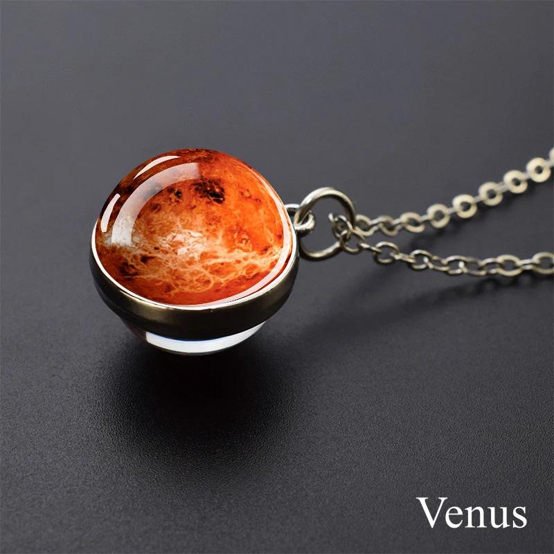 Galaxy Necklace: Solar System Planets & Moon Spherical Crystal Pendant