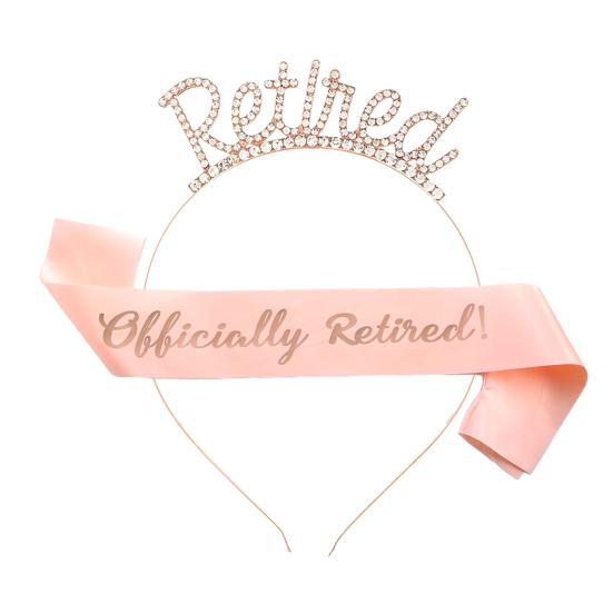 

2 шт./Набір Пояс-стрічка та Тіара для Вечірки з Нагоди Виходу на Пенсію Золотисто-Рожева Корона Пенсіонера Сатиновий Пояс з Бічними Гребінцями Аксесуар для Вечірки рожевий колір золота