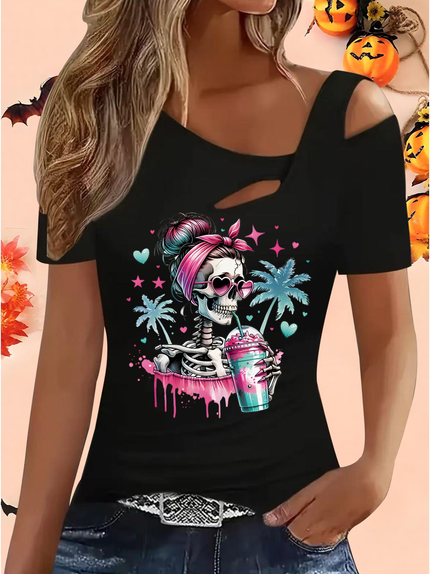 

Женские Свободные Топы Блузки Рубашки Подарок на Хэллоуин и Рождество XXL чёрный