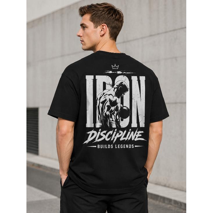 Men s Black Short Sleeve Crew Neck T-Shirt with Bold  Iron Discipline Builds Legends  Graphic Print, Relaxed Fit for Gym & Casual Wear S