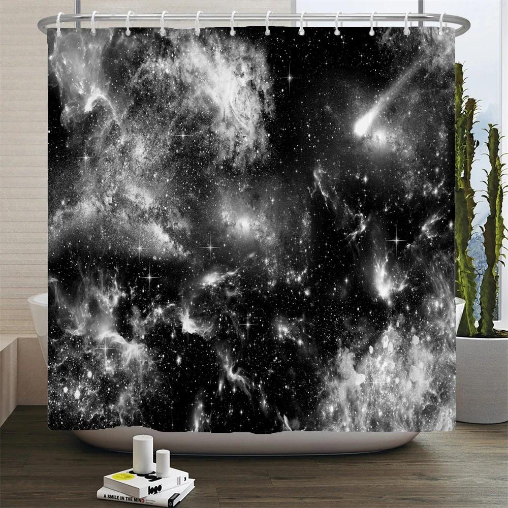 Full Moon Starry Sky Shower Curtain Midnight View Dreamy Mystic Bathroom Curtains Waterproof Fabric Home Decor Curtain With Hook