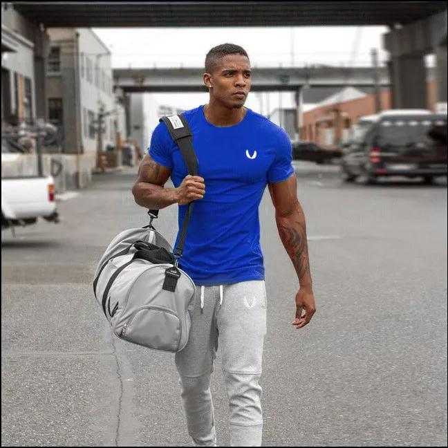 

Мужская футболка из чистого хлопка, повседневная, для спортзала, бодибилдинга, тренировки мышц, облегающая, с коротким рукавом, унисекс, мужская, женская, летняя 4XL