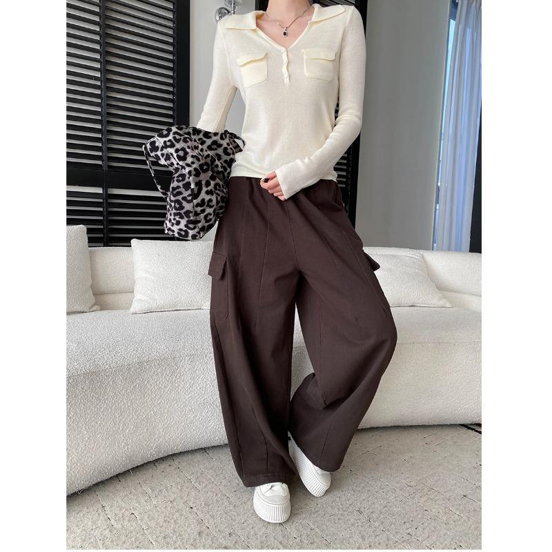 Sinan Stylish Deconstructed Workwear Wide-Leg Fleece Pants SN8514 M