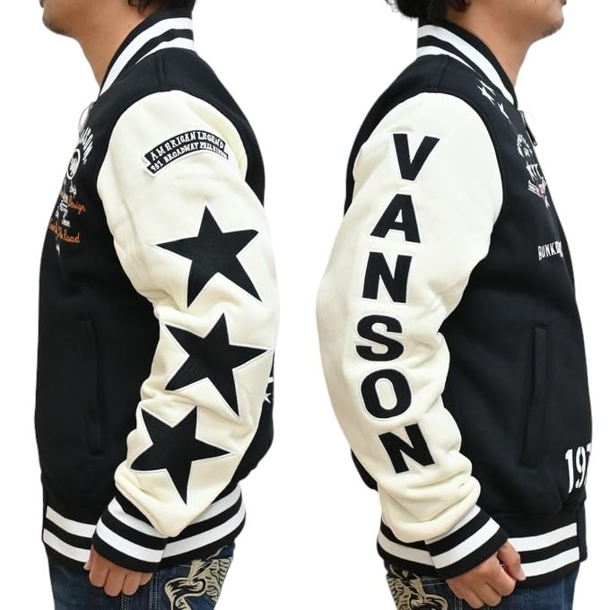 Reversible Stadium Jumper Jacket One Star Biker Outerwear [Banson] NVSZ-2417 Men's (JP, Alphabet, 2XL, Black)