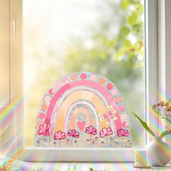 Regenbogen Sonnenfänger Fensteraufkleber Bunte Prismatische Blumen Kollisionsschutz Fensteraufkleber Wiederverwendbar Statisch Glastür