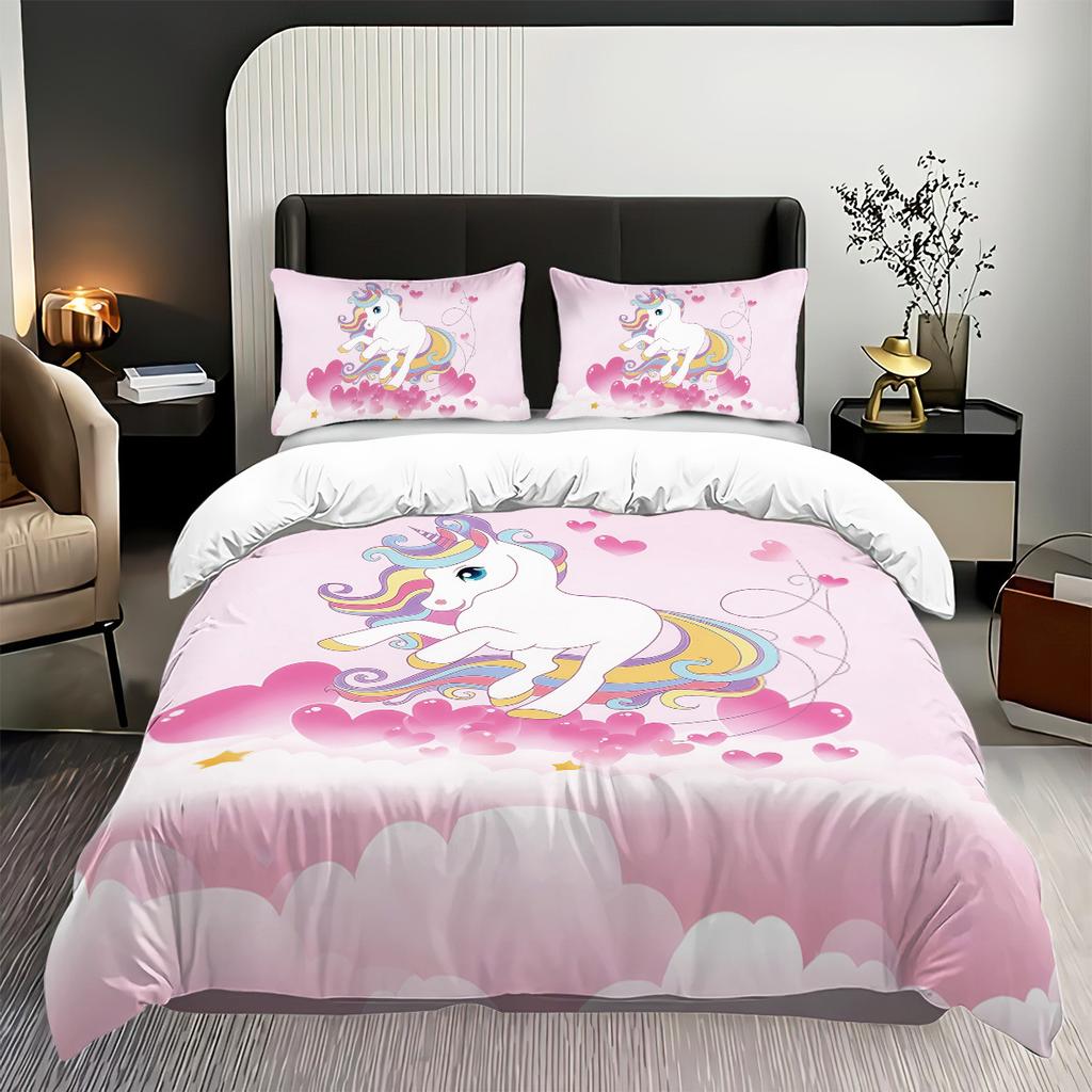 Unicorn Kids Bedding Set 3Pcs Duvet Cover & Pillowcases Bed Linen For Girls Fantasy Children'S Bed Cover Set Soft & Cute
