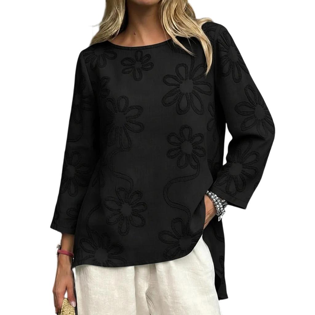 Blusa Feminina de Moda Jacquard Multicolorido de Manga Longa com Caimento Solto