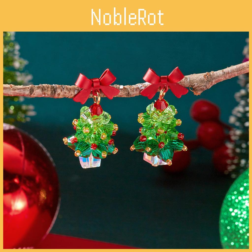 Festive Holiday Earrings Women Alloy Red Bow Christmas Tree Jewelry With Sparkle For Seasonal Wear