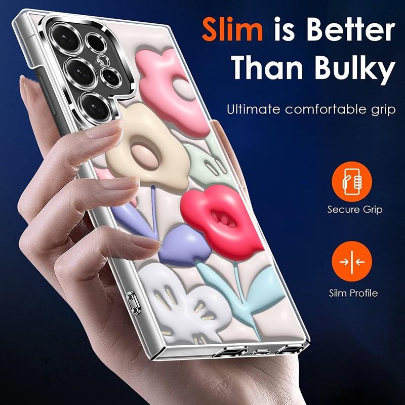 Do Samsung S24 S22 Ultra Plus S23 S21 S20 Fe A55 A35 A25 A15 A54 A34 A53 5g Relief Olej Malowanie Kwiaty Wzór Wstrząsoodporny Pc Twardy Smukły Telefon Etui