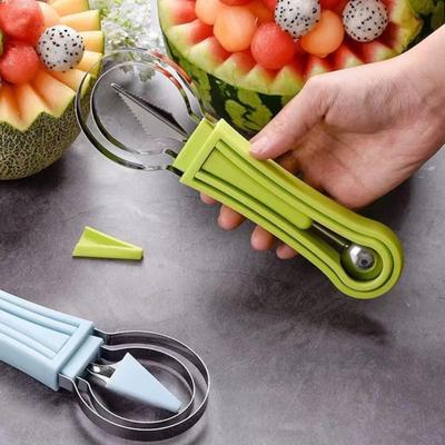 Edelstahl Fruchtkugelausstecher 4-in-1 Melonenkugelausstecher Schnitzwerkzeuge für Wassermelone Cantaloupe Spülmaschinenfest Küchenhelfer