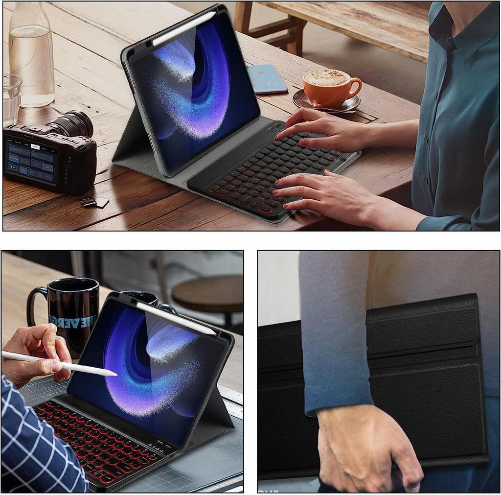 Xiaomi 7 Tablet Case with Keyboard & Pen Slot, Redmi Pad 2, Poco Pad X1, 7-Color Backlight
