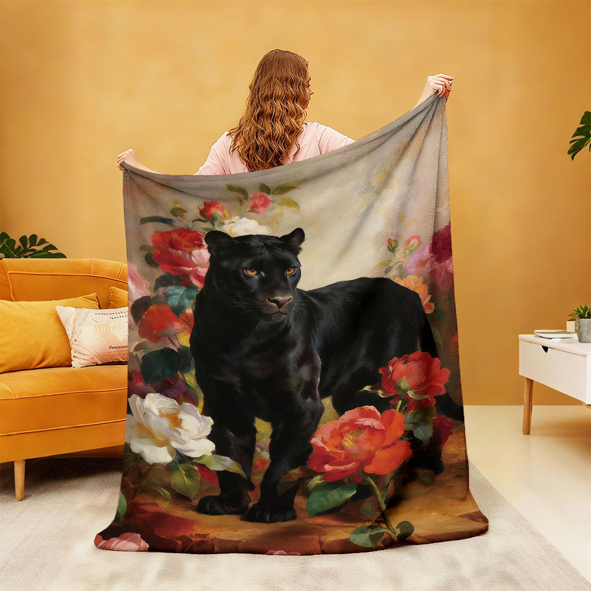 

1pc Flower Black Panther Printed Flannel Blanket Multi Size Casual Napping Soft Cover Carpet Machine Washable 75x100cm (30x40inch)