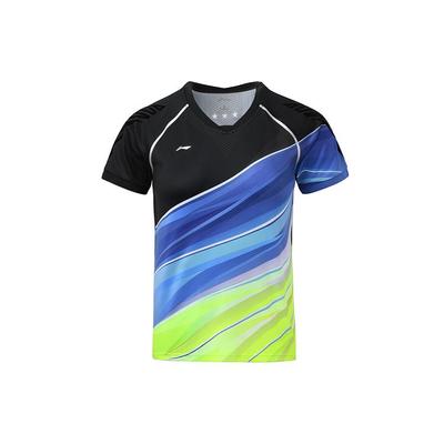 Li Ning Badmintonová série Rychleschnoucí Profesionální Soutěžní Sportovní Tričko Dámské Topy Standardní-Černá Fluorescenční-Zelená AAYQ094-3