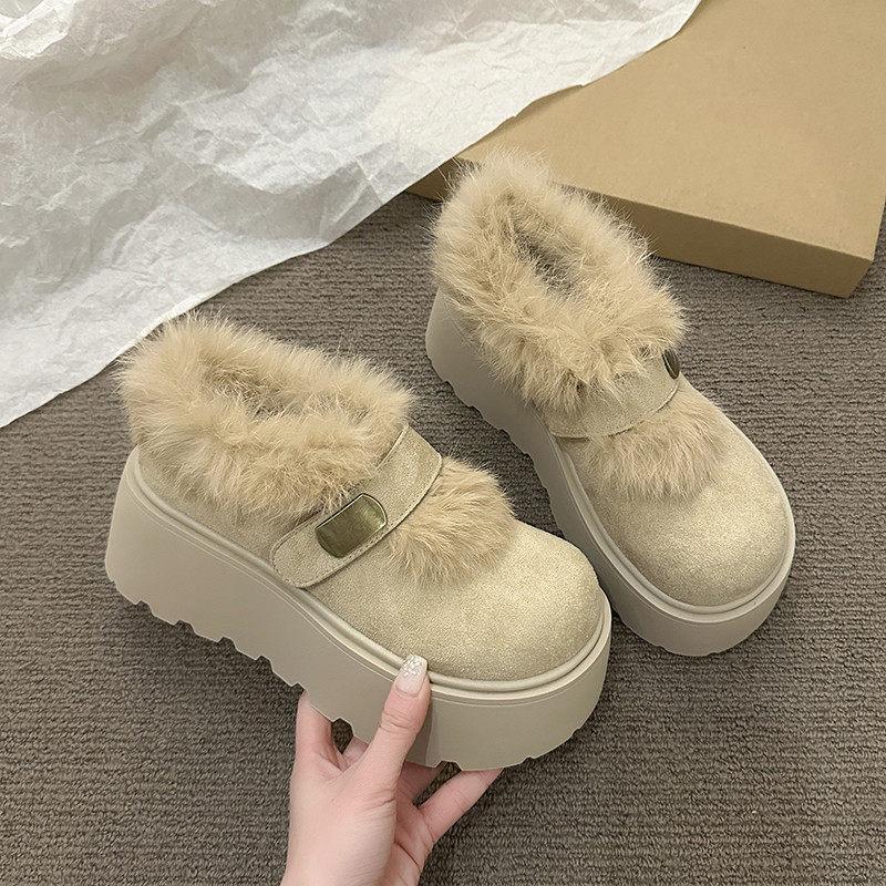 First encounter, Ji Ju looks good, thick-soled heightening piled Birkenstocks, snow boots, fluffy shoes, women s shoes, winter music 34