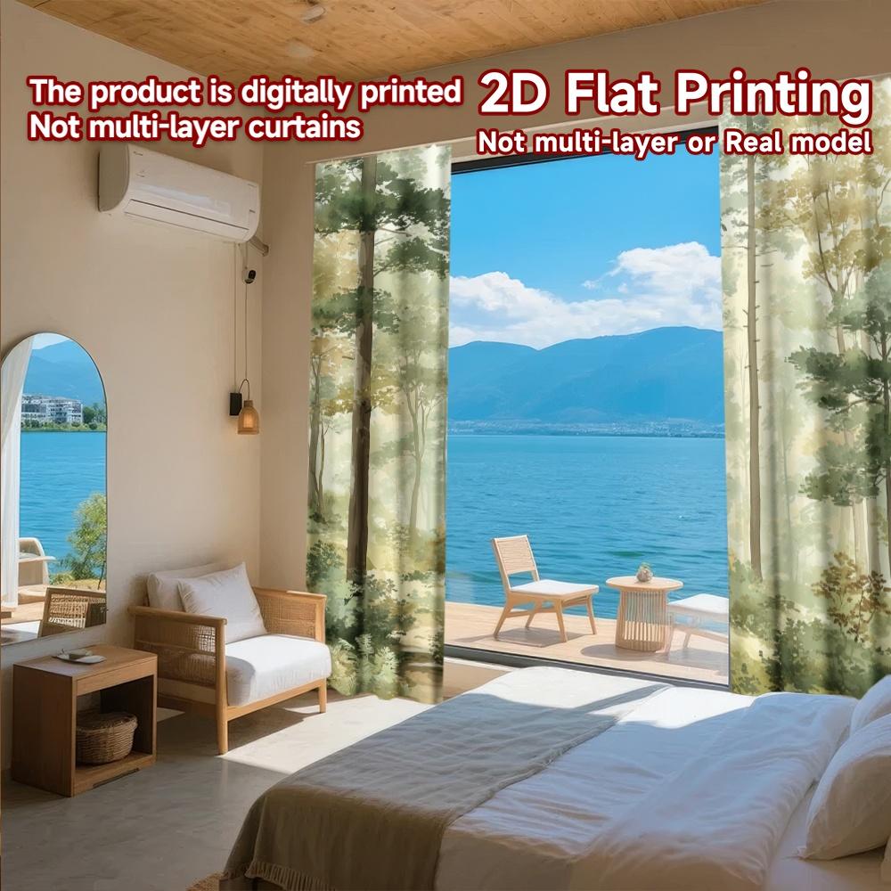 Flat Printing Curtains Without Rod Forest Greenery Design New Yearfestival Popular Drapes Yarn Set Of 2 Made Polyester