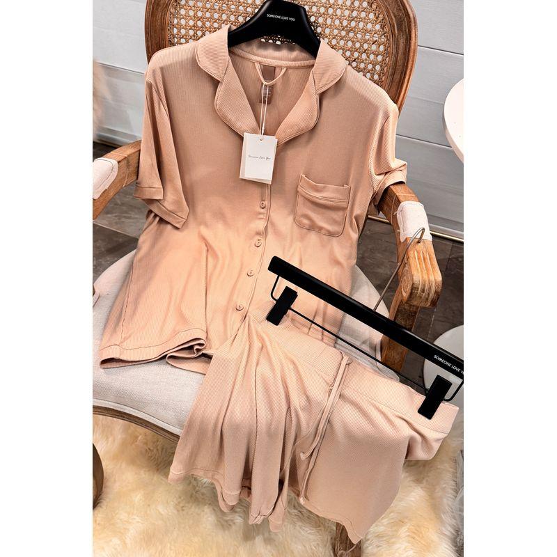 

Original Order Accessible Luxury ~ Pink Kardashian Sister Jin Same Pajamas Suit Female Summer Short Sleeve Shorts Thin Homewear Stone Short Sleeve shorts L