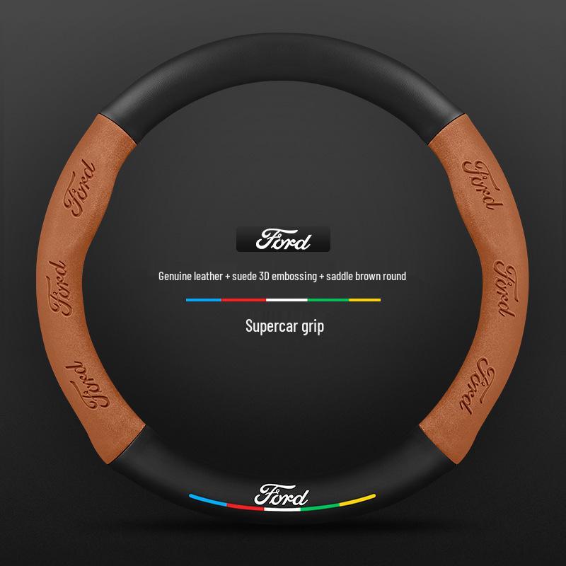 Genuine Leather Suede Carbon Fiber Steering Wheel Cover for JMC Ford Territory 2019-2021, Universal All-Season Model
