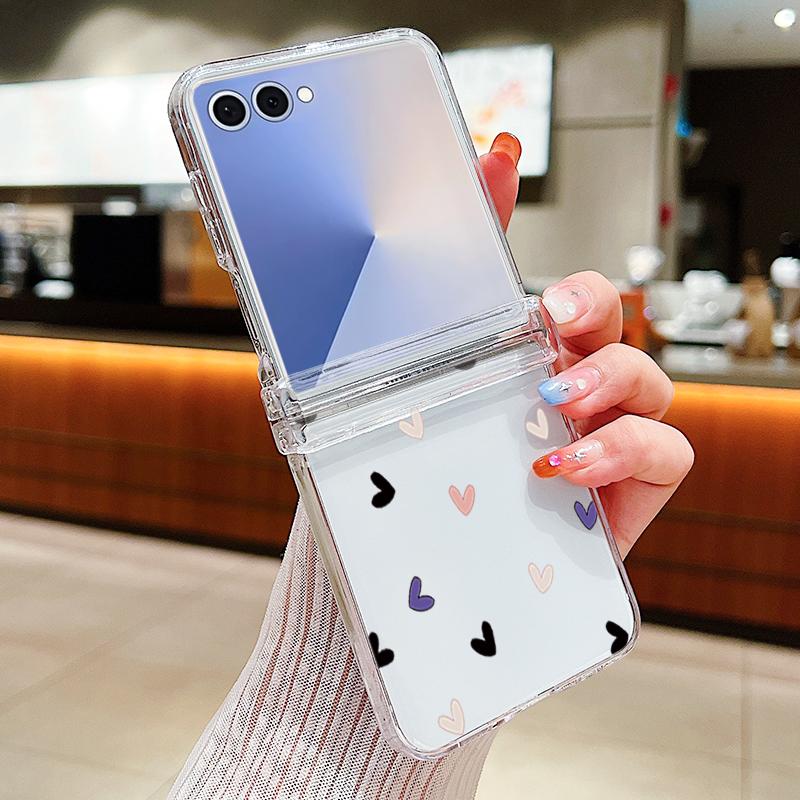 

Colorful Love Heart Printed Phone Case For Samsung Galaxy Z Flip 7 FE 6 5 4 3 5G Folding Hard PC Clear Cover For Samsung Z Flip6 Galaxy Z Flip3 5G