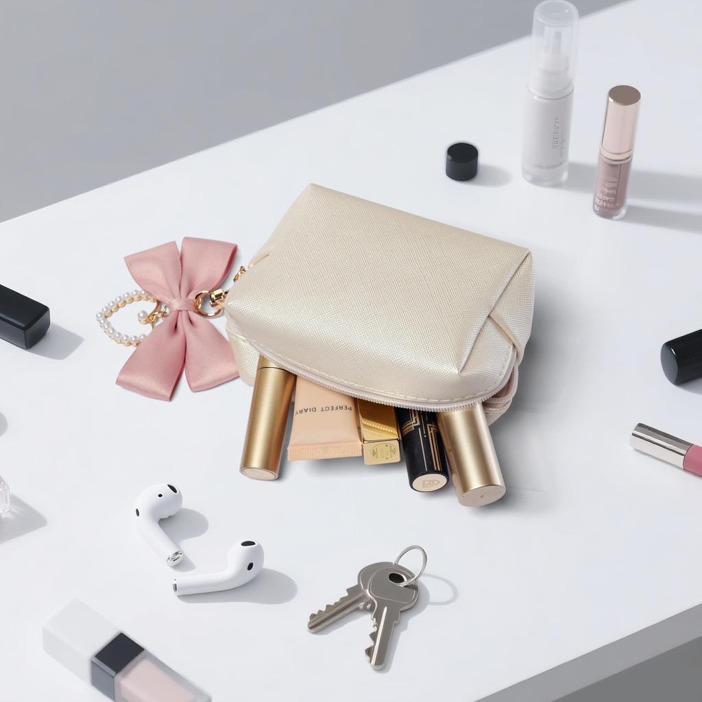 YIYIMUKI Mini Cosmetic Small Gadget Sanitary Set of with Butterfly Ribbon and Pearl Cute and Stylish Korean Freestanding Great Travel Pouch, Pouch,