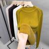 Fleece Rollkragenpullover Damen integrierter Fleece Unterziehpullover Herbst und Winter neuer Perlenstrickpullover mit dickem Top innen