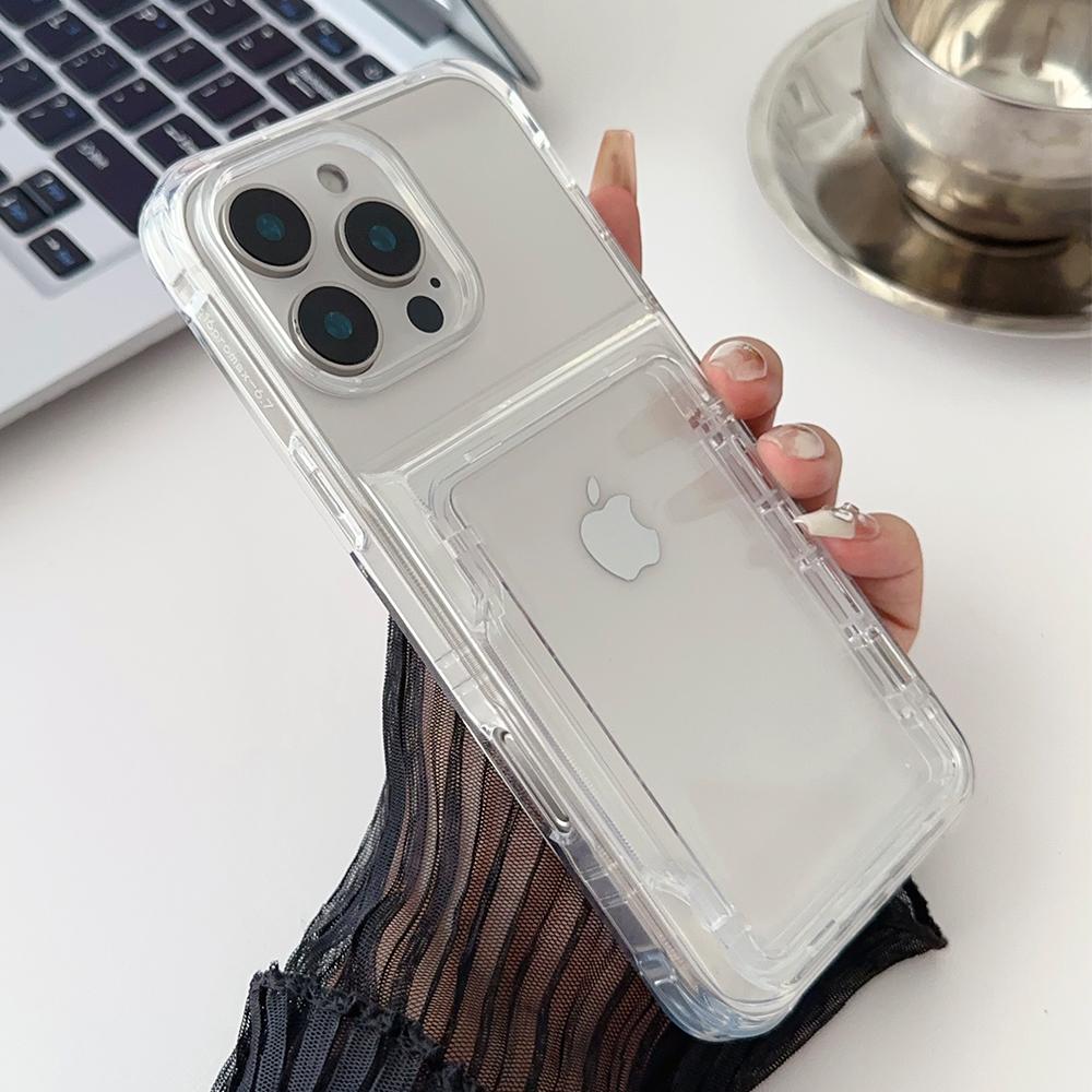 

4 cards holder stand clear armor phone case for iPhone 16 15 14 13 12 11 Pro Max full camera shockproof bracket hard back cover For iPhone 11