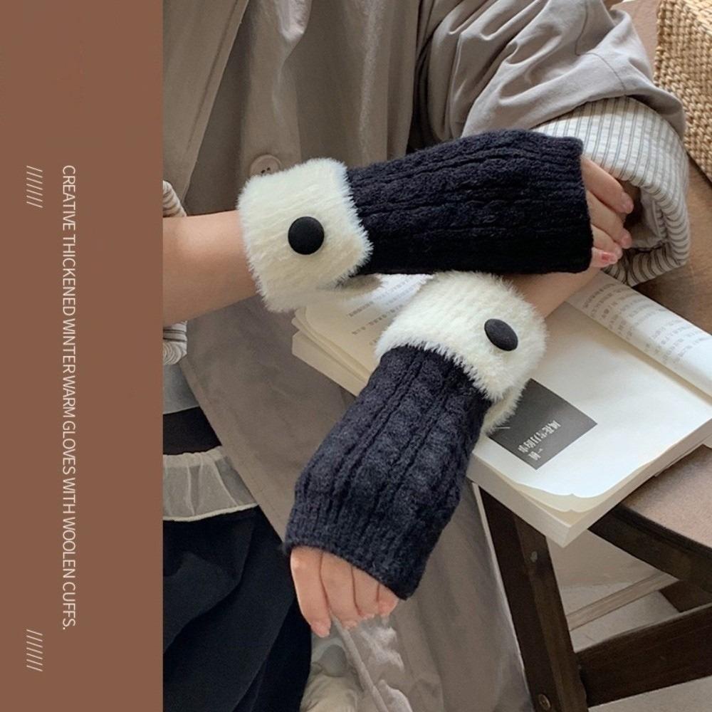 

New Knitted Knitted Gloves Soft Elastic Half Finger Mitten Solid Color Fingerless Gloves for Work Study чорний