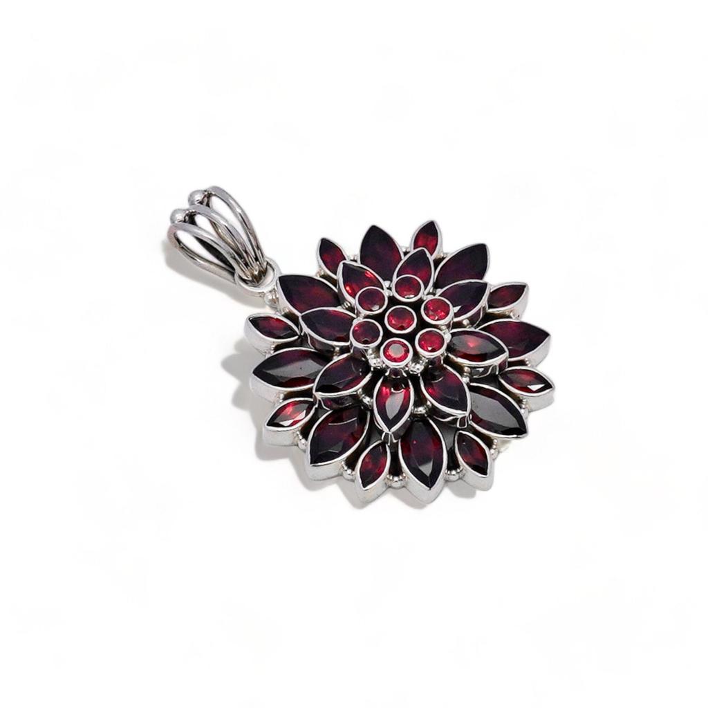 Sterling Silver Flower Pendant: Amethyst, Peridot & Citrine Gemstone