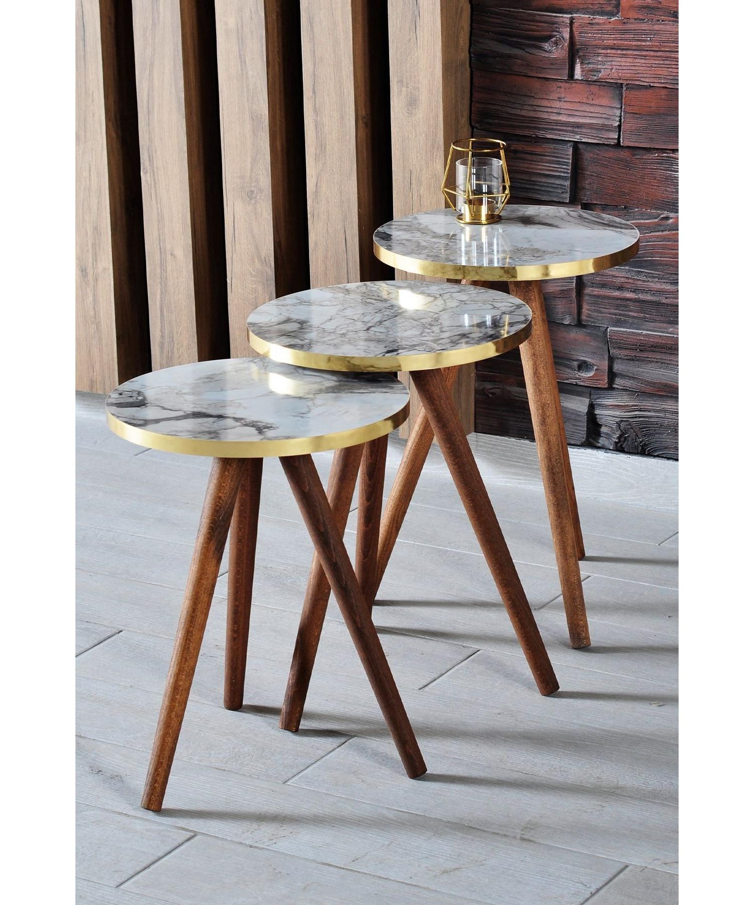 

Nesting Table 3-Set Turned Wooden Leg Golden Efes