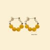 Natural Beeswax Chinese-Style Sterling Silver Yellow Amber Hoop Earrings